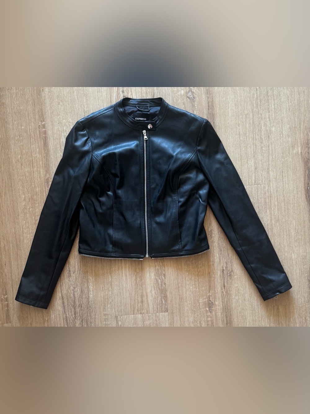 Express Black Leather Zip-Front Moto Jacket